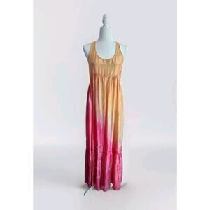 All Saints Silk Boho Ombre pink peach Maxi Dress US 6 Hand Embellished Sequins
